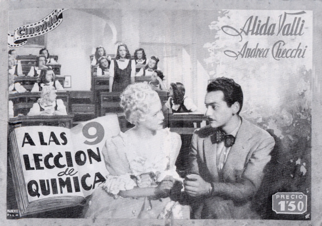A las 9 Lecc. de Química- Inag. Cinema Suances 25-7-1943 — foto antigua de Suances